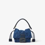 FENDI Mamma Baguette Small Blue FF denim flocked mini-bag